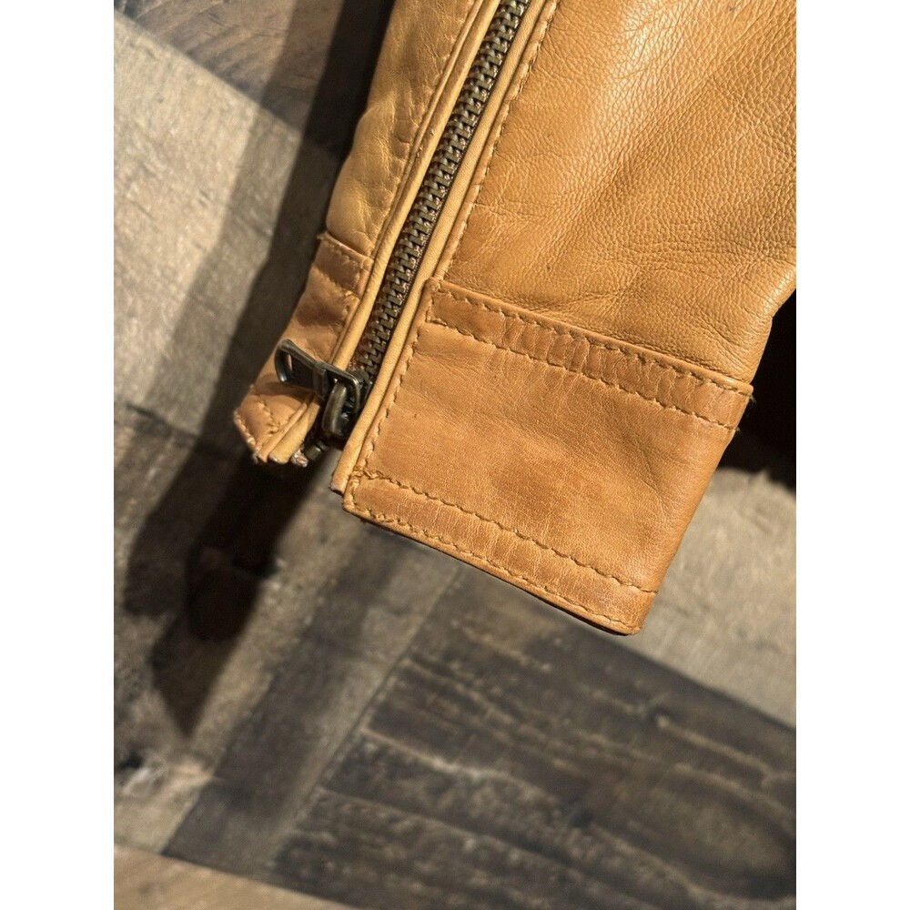 RARE-Black Rivet Wilson Leather Moto Jacket Y2K M Cognac Brown Genuine Biker - Picture 6 of 16
